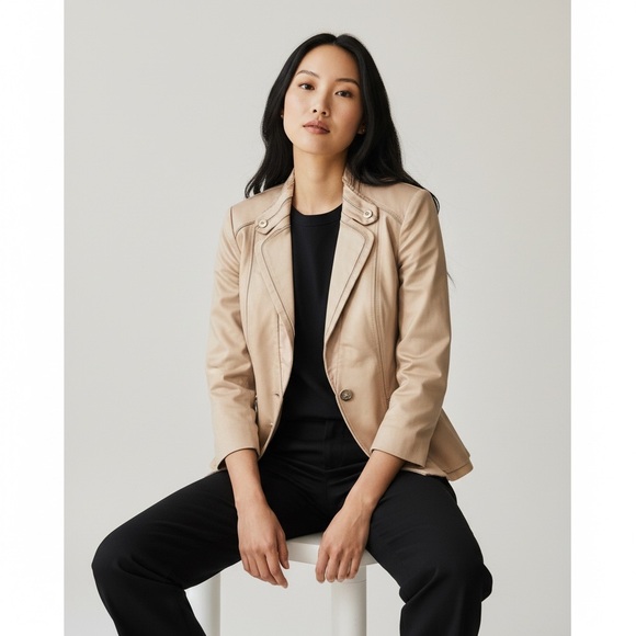 White House Black Market Beige Tan Women's Jacket Blazer Sz 6 Like New - Picture 13 of 15